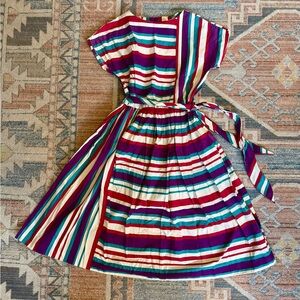 Authentic Vintage A Line Colorful Striped Dress with Belt
